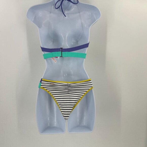 NWT VS Swim Hottie Set 32D M Push Up Bikini Black Stripe Neon Colorblock Itsy - Picture 9 of 14